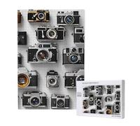 Retro Cool Camera Collection Printed Jigsaw Puzzle with Storage Box, Wooden Puzzle for Adults and Kids, 1000 Pieces Family Fun Decorative Game
