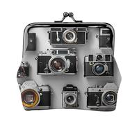 Retro Cool Camera Collection Printed Kiss-Lock Coin Purse for Women, Compact Stylish PU Leather Change Pouch for Cards, Coins, Essentials