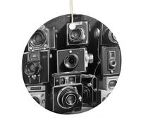 Retro Cool Camera Collection Round Ceramic Pendant Hanging Festival Ornament, Personalized Double Sided Ceramic Home Decor, Lightweight Durable Hanging Ornament Gift for Home, Party, Women Men