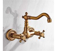 Retro Copper Ancient Walled Kitchen Faucet 360 Degree Kitchen Faucet Cool and Heat Mixer Tap Brass Double Handband Ceramic Belt Aerator,Ordinary Calabash