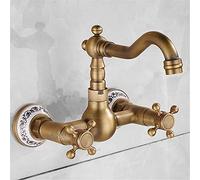 Retro Copper Ancient Walled Kitchen Faucet 360 Degree Kitchen Faucet Cool and Heat Mixer Tap Brass Double Handband Ceramic Belt Aerator,Gourd Ceramics