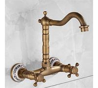 Retro Copper Ancient Walled Kitchen Faucet 360 Degree Kitchen Faucet Cool and Heat Mixer Tap Brass Double Handband Ceramic Belt Aerator,Five Way Ceramics