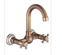 Retro Copper Ancient Walled Kitchen Faucet 360 Degree Kitchen Faucet Cool and Heat Mixer Tap Brass Double Handband Ceramic Belt Aerator,High Curvature of Gourd Cerami