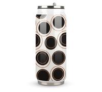 Retro Copper-Colored Circles Printed Stainless Steel Thermos Cup with Lid and Straw Suitable for Use in The Car Traveling Fitness Outdoor Activities Cafes Offices Home Use Etc
