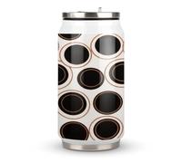 Retro Copper-Colored Circles Printed Stainless Steel Thermos Cup with Lid and Straw Suitable for Use in The Car Traveling Fitness Outdoor Activities Cafes Offices Home Use Etc