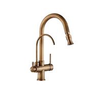 Retro Copper Kitchen Faucet Pull Down Vegetable Sink Faucet Hot & Cold Water Mixer Retractable Vintage Tap Water Purification Head for Enhanced Filtration