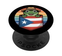 Retro Coqui Frog Puerto Rico Flag Pocket Design PopSockets Adhesive PopGrip