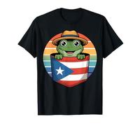 Retro Coqui Frog Puerto Rico Flag Pocket Design T-Shirt