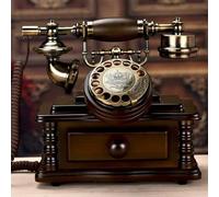 Retro Corded Landline Telephone, Classic Wooden Rotary Dial Desk Phone with Drawer, Vintage Style for Home and Office