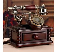 Retro Corded Landline Telephone with Rotary Dial and Drawer Function for Home and Office Use