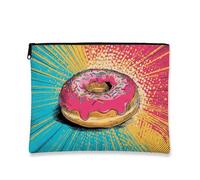 Retro Cosmetic Bag, Peach Frosted Donut Pop Art Canvas Zipper Pouch for Women, Portable Small Makeup Travel Organizer, Seasonal Gift Skincare Toiletry Pouch, Peach, 7x9 Inch, Donut