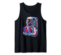 Retro Cosmic Astronaut Holding A Colorful Space Chicken Tank Top