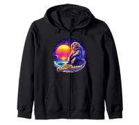 Retro Cosmic Cat Astronaut Sunset Zip Hoodie