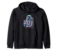 Retro Cosmic Chicken Lady Exploring The Vast Universe Zip Hoodie
