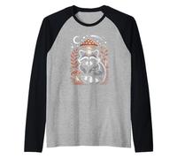 Retro Cottagecore Raccoon Sitting Under A Giant Toadstool Raglan Baseball Tee
