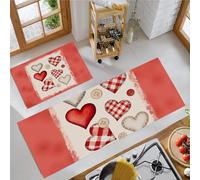 Retro Country Kitchen Rugs Set of 2 Anti Fatigue Floor Mat, Grid Heart Kitchen Mat for Home Decoration, Cream Non Slip Kitchen Rug Set Comfort Standing Mats - 50x80cm+50x120cm