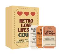 Retro Coupon Cards - 9 x 5.4 cm. 24 Coupon Cards, Coupons, Certificates | Funny Lifestyle Book, Practical Personalized Romance Coupons for Couples, Funny Gift to Use B