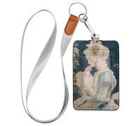 Retro Court Style Women Rococo Art Leather Badge Holder Cute with Lanyard and 3-Card Capacity id Holder for Office School IDs,Hotel Key Cards, Pass Cards