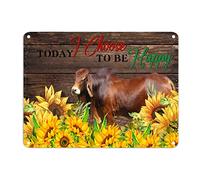 Retro Cow Sunflower Tin Sign Today I Choose to Be Happy Metal Tin Sign Furry Cattle 12x16in Fade Resistant Poster Plaque Decor For Garage Man Cave Shop Bar Pub