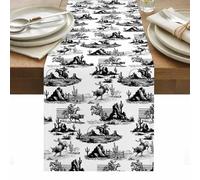 Retro Cow Table Runner 48 Inches Long, Bullfighter Tropical Plants Cactus Ethnic Wind Washable Table Runners Heat-Insulation Kitchen Dining Table Decorations for Home Party Decor, 13"x48"