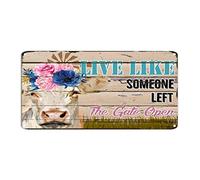 Retro Cow Tin Sign Live Like Someone Left Metal Wall Art Furry Cattle 6x12in Weatherproof Rust-Proof Iron Painting for Home Gate Garden Bars Restaurants