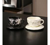 Retro creative butterfly pattern coffee cup and saucer set home tea coffee water cup to send friends birthday gift souvenir,2pcs White+Black 3,240ML