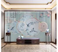 Retro Creative Gold Circular Flowers Little Birds 3D Wallpaper Easy Install Feature Office Living Room Sofa Bedroom TV Background Wall Decoration-350cm×256cm