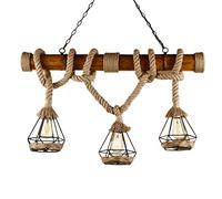 Retro Creative Hemp Rope Chandelier American Personalized Tube Iron Art Pendent Lamp Home Restaurant Office Bar Decoration Suspended Chandelier E26 Indoor Lighting Fixtures