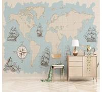 Retro Creative Sailboat Ocean World Map 3D Wallpaper Easy Install Feature Office Living Room Sofa Bedroom TV Background Wall Decoration-430cm×300cm