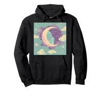 Retro Crescent Moon Face Pullover Hoodie
