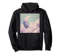Retro Crescent Moon Face Pullover Hoodie