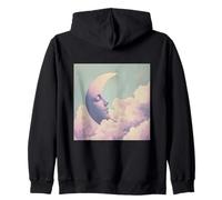 Retro Crescent Moon Face Zip Hoodie