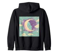 Retro Crescent Moon Face Zip Hoodie