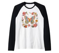 Retro Crochet-Style Butterfly Floral Print Shapes Mania Raglan Baseball Tee