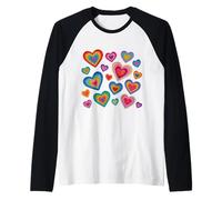 Retro Crochet-Style Rainbow Color Hearts Print Shapes Mania Raglan Baseball Tee
