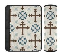 Retro Cross Floral Green 2 pcs carseat Shoulder Strap Pads, Stop seat Belt Cutting into Neck, seat Belt Covers for Women for Bag