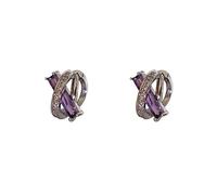 Retro cross-shaped purple crystal stud earrings with diamonds