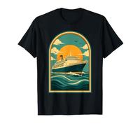 Retro Cruise Ship Sunset Travel Poster Art T-Shirt