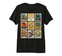 Retro Cryptid Stamp Collection Bigfoot Yeti Mothman Premium T-Shirt