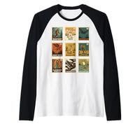 Retro Cryptid Stamp Collection Bigfoot Yeti Mothman Raglan Baseball Tee