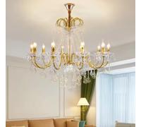 vidaXL Chandelier with Crystal Beads Golden Round 6xE14 Living Room Lamp Light