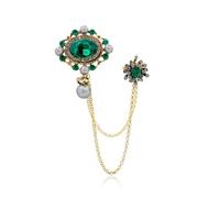 Retro Crystal Flower Geometry Lapel Pin for Men Rhinestone With Hanging Chain Brooch for Men Suit Fashion Gold Collar Pins for Men Women Gifts, M, Metal Crystal, crystal