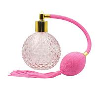 Retro Crystal Perfume Bottle, 80ml Refillable Pink Perfume Atomizer Empty with Pink Long Tassels Vintage Spray Atomizer Pump Glass Container Reusable Dispenser Bottles for Makeup Hair(Gold Nozzle)