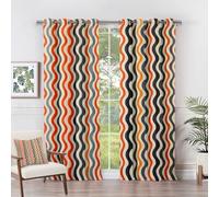 Retro Curtains 70s - Retro Curtains - Wavy Abstract Geometric Blackout Curtains 52 x 84 Inch (Width x Drop) 2 Panels, Vintage Orange Wave Eyelet Curtains & Drapes