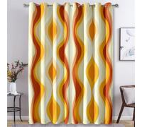 Retro Curtains for Bedroom Living Room, 70s 80s Orange Blackout Curtains Eyelet 63 Drop - Thermal Patterned Window Drapes Home Decor 52x63 Inch 2 Panels K12