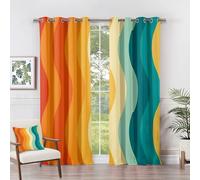 Retro Curtains for Living Room - Retro Curtains - 70s Groovy Colourful Boho Blackout Curtains 90 x 108 Inch (Width x Drop) 2 Panels, Vintage Orange Striped Eyelet Curtains & Drapes