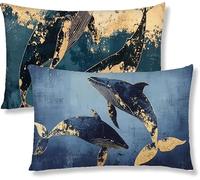 Retro Cushion Covers 25cm x 50cm Linen Pillow Cases 2 pack Rectangle Shark Outdoor Cushions Sofa Cushions Lumbar Cushion Case Throw Pillowcases with Invisible Zipper for Sofa Bed Living Room S-492