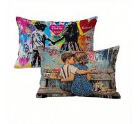 Retro Cushion Covers 40 x 70 cm 2 pack, Child Outdoor Cushions Waterproof Velvet with Invisible Zipper, Funky & Durable Pillow Cases for Bed, Sofa, Garden, Ideal Home Decor for All Seasons K2-260