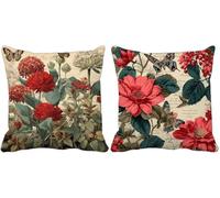 Retro Cushion Covers 45 x 45 Set of 2 Square Outdoor Cushions Waterproof Soft Decorative Pillows Covers Flower Pattern Design with Invisible Zipper for Home Decor Living Room, Gifts for Women p1-890r