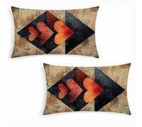 Retro Cushion Covers Set of 2-16x32 inch, Linen Pillow Cases for Sofa, Love Throw Pillow Covers Double Sided Pattern Pillowcases, Farmhouse Decor for Bedroom, Living Room, Bed & Garden Chair j0-256